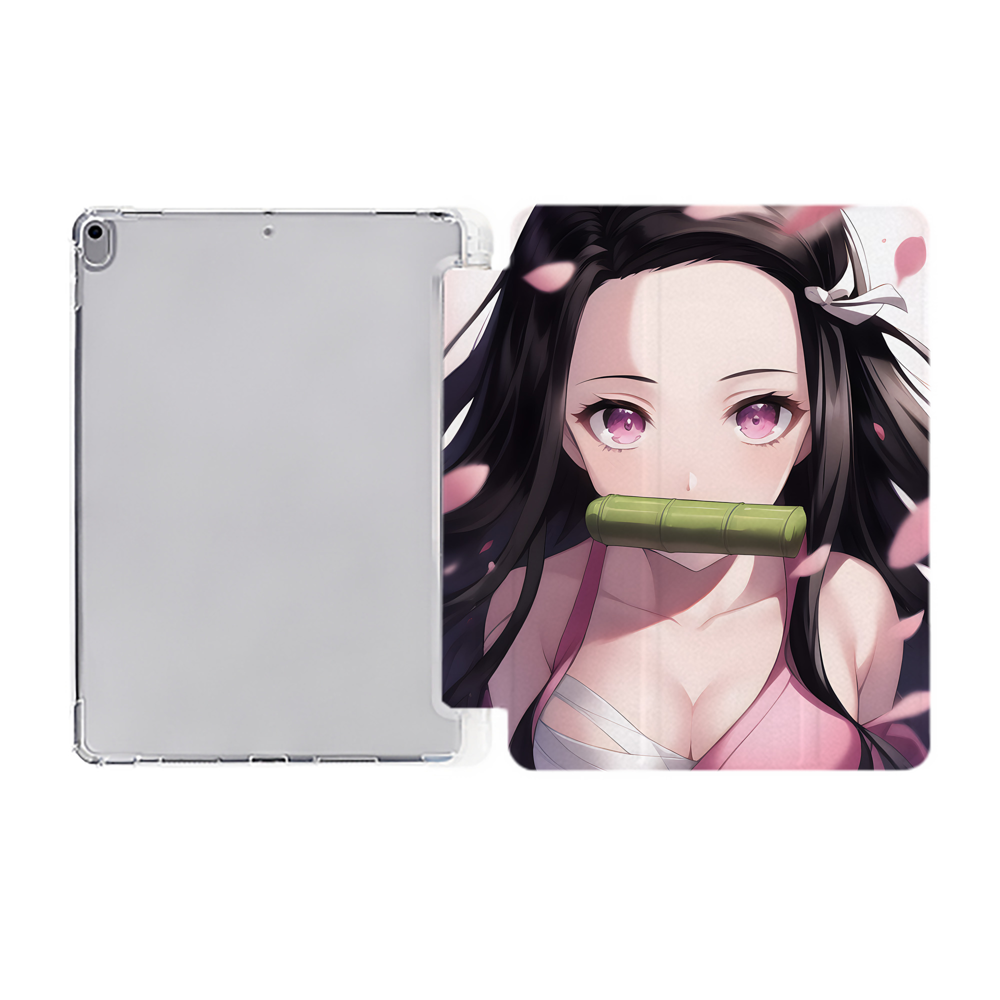 （画像用） 鬼滅の刃（きめつのやいば）竈門 禰󠄀豆子／かまど ねずこ Kamado Nezuko IPad ケース ペン収納付き 三つ折りスタンド PUレザー×シリコン 対応機種9.5/10.5/10.9インチ